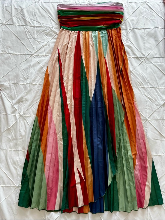 Dresses & Skirts - Multicolor Pleated Maxi Dress - Vibrant Stripe Design